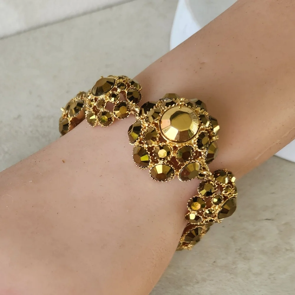 Kate Spade New York RARE Gold Cluster Rhinestone Beaded Statement Bracelet - Picture 1 of 9